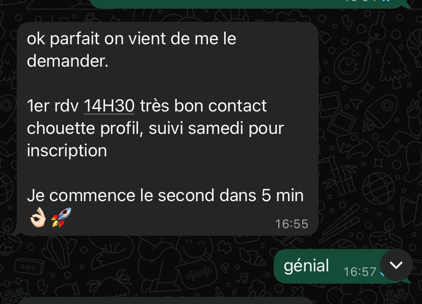 1er RDV posé et suivi samedi pour inscription