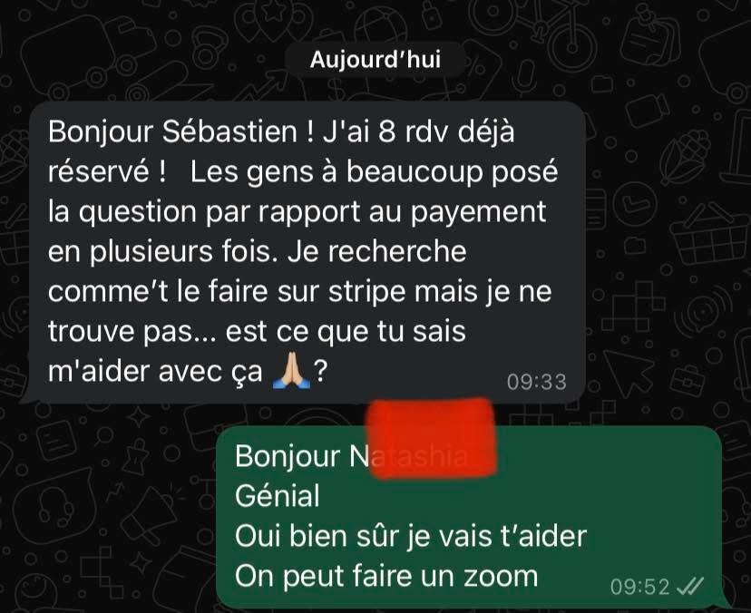 8 RDV déjà réservés, demandes de paiement en plusieurs fois