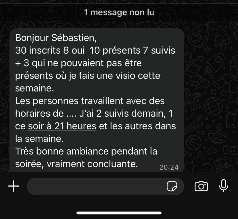 30 inscrits, 10 présents, très bonne ambiance de soirée